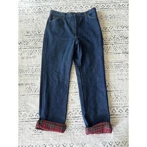 Dark Blue Denim Jeans with Red Plaid Flannel Lining Size 18